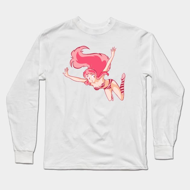 Urusei Yatsura Lum (Lamù) Pink Opening Illustration Long Sleeve T-Shirt by Yasimuf